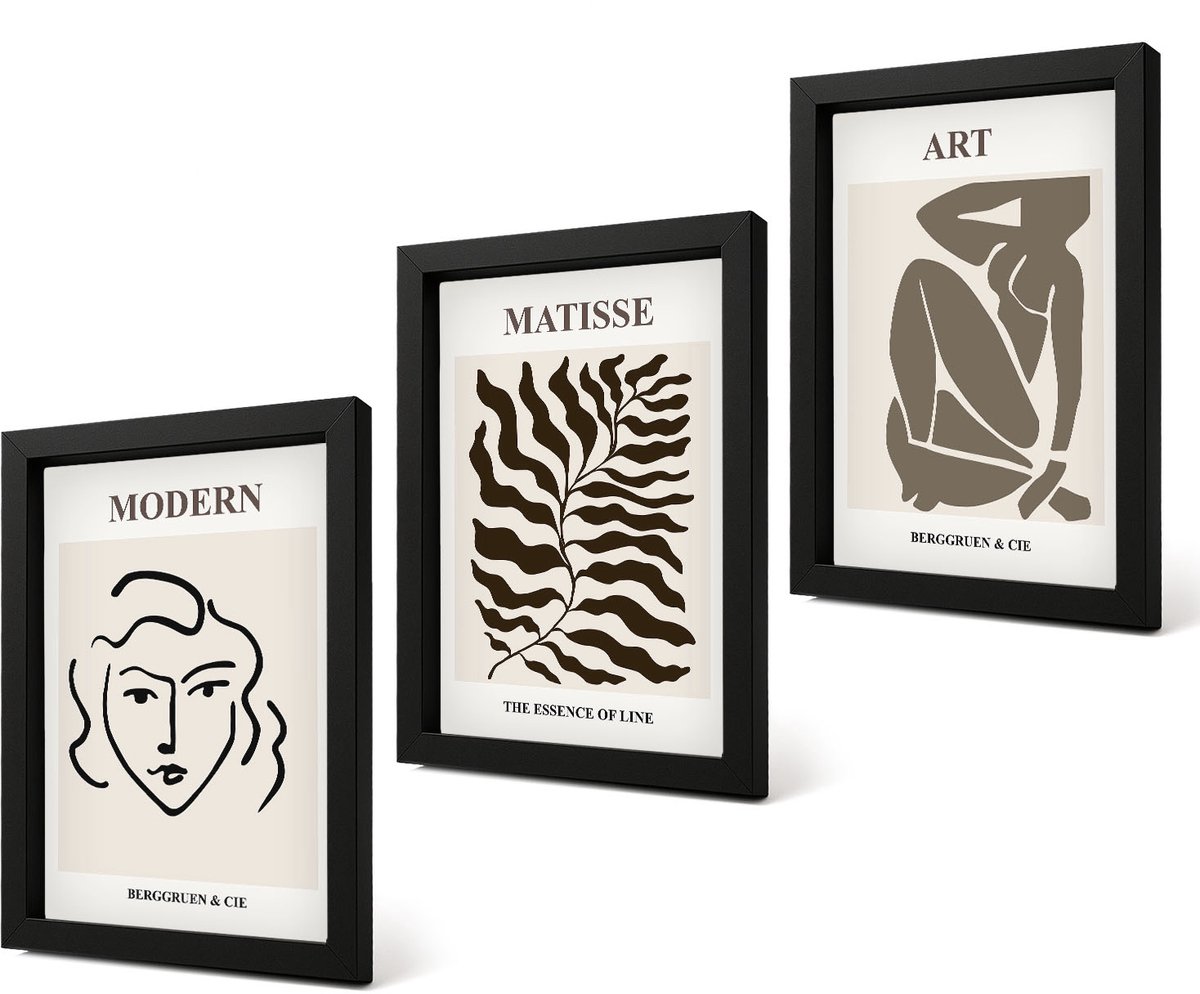 Coloray 4-Delige Schilderij Set - Stijlvolle afbeeldingen met lijnen en figuren in neutrale kleuren. - 20 x 30 cm - Wanddecoratie - Muurdecoratie - Woonkamer - Decoratieve Schilderijen