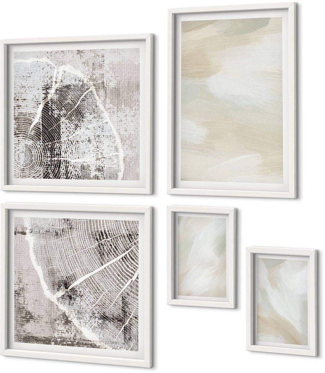 Coloray 5-Delige Schilderij Set - Verftextuur, Sporen Van Verf, Minimalisme - 50 x 50 cm, 20 x 30 cm En 40 x 60 cm - Stijlvolle Muurdecoratie - Slaapkamer - Moderne Wanddecoratie