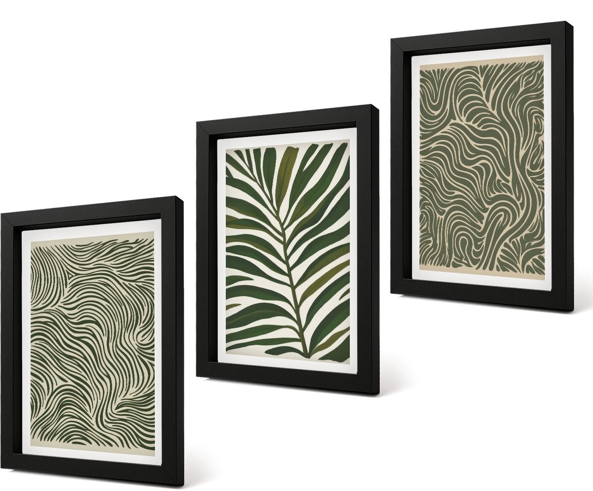 Coloray 4-Delige Schilderij Set - Abstracte patronen met bladeren en golvende vormen - 20 x 30 cm - Muurdecoratie - Decoratieve Schilderijen - Wohnzimmer - Interieur Decoratie