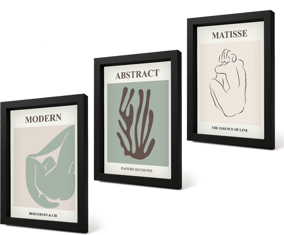 Coloray 4-Delige Schilderij Set - Stijlvolle schilderijen met abstracte motieven van Henri Matisse - 20 x 30 cm - Wanddecoratie - Schilderijen Set - Interieur - Woonkamer Decoratie