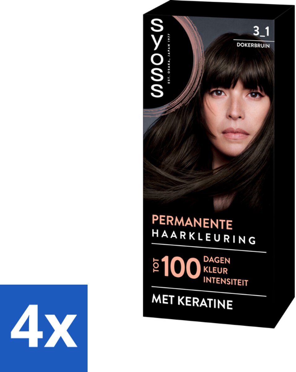 4 x SYOSS - Permanent Coloration 3-1 - Haarverf - Permanente Haarkleuring - Donkerbruin - Grijsdekking - Permanente Haarkleur - Donkerbruin Haar - Grijsdekking - Keratine - Haarkleur