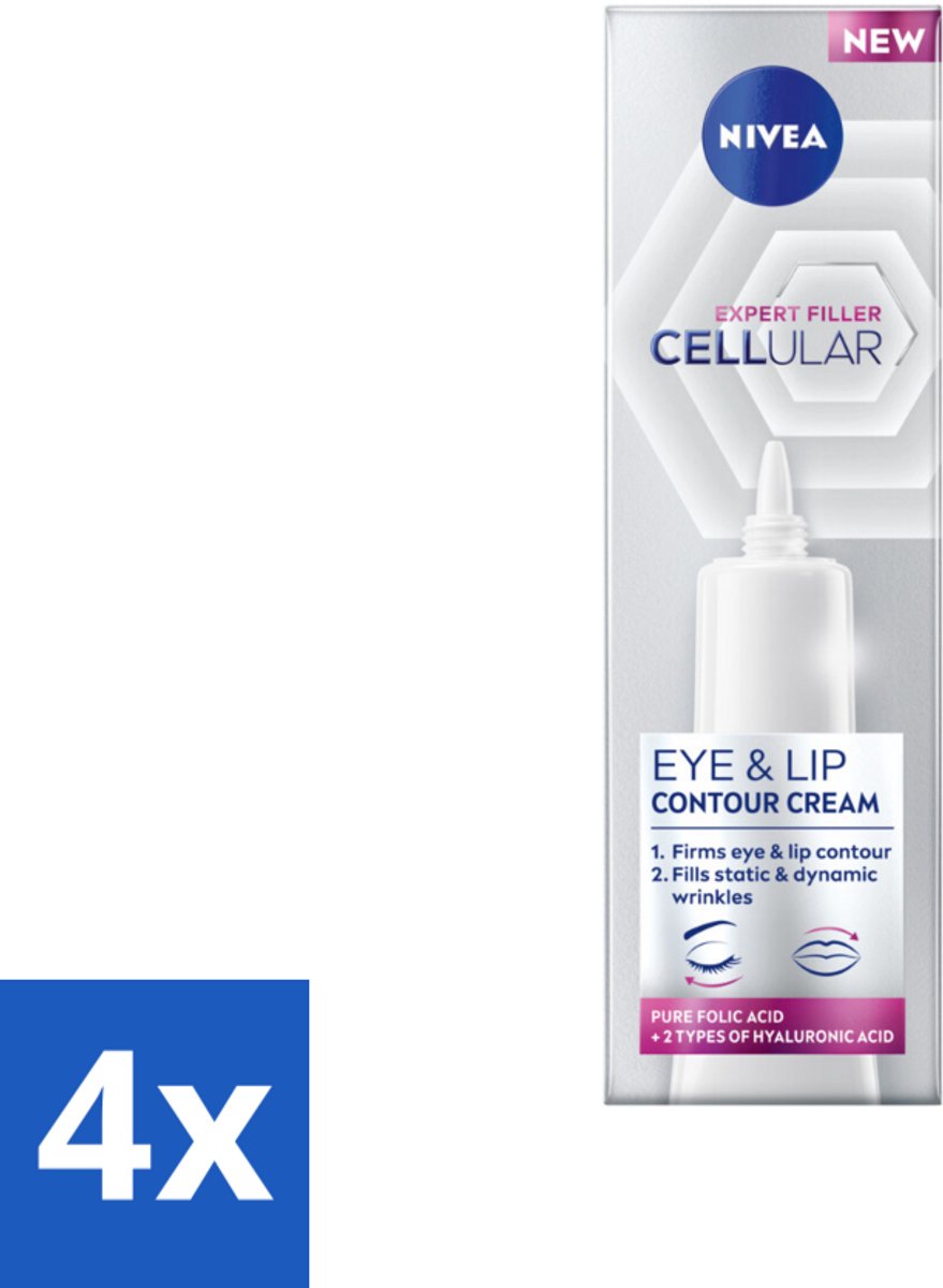 4 x NIVEA - Oogcrème - CELLular Expert Filler Anti-Veroudering - Voor ouder wordende huid - Met Hyaluronzuur & Puur Foliumzuur - 15 ml - NIVEA Oogcreme - Anti-rimpel Crème - Oogcontour Crème - Anti-aging - Fijne Lijntjes