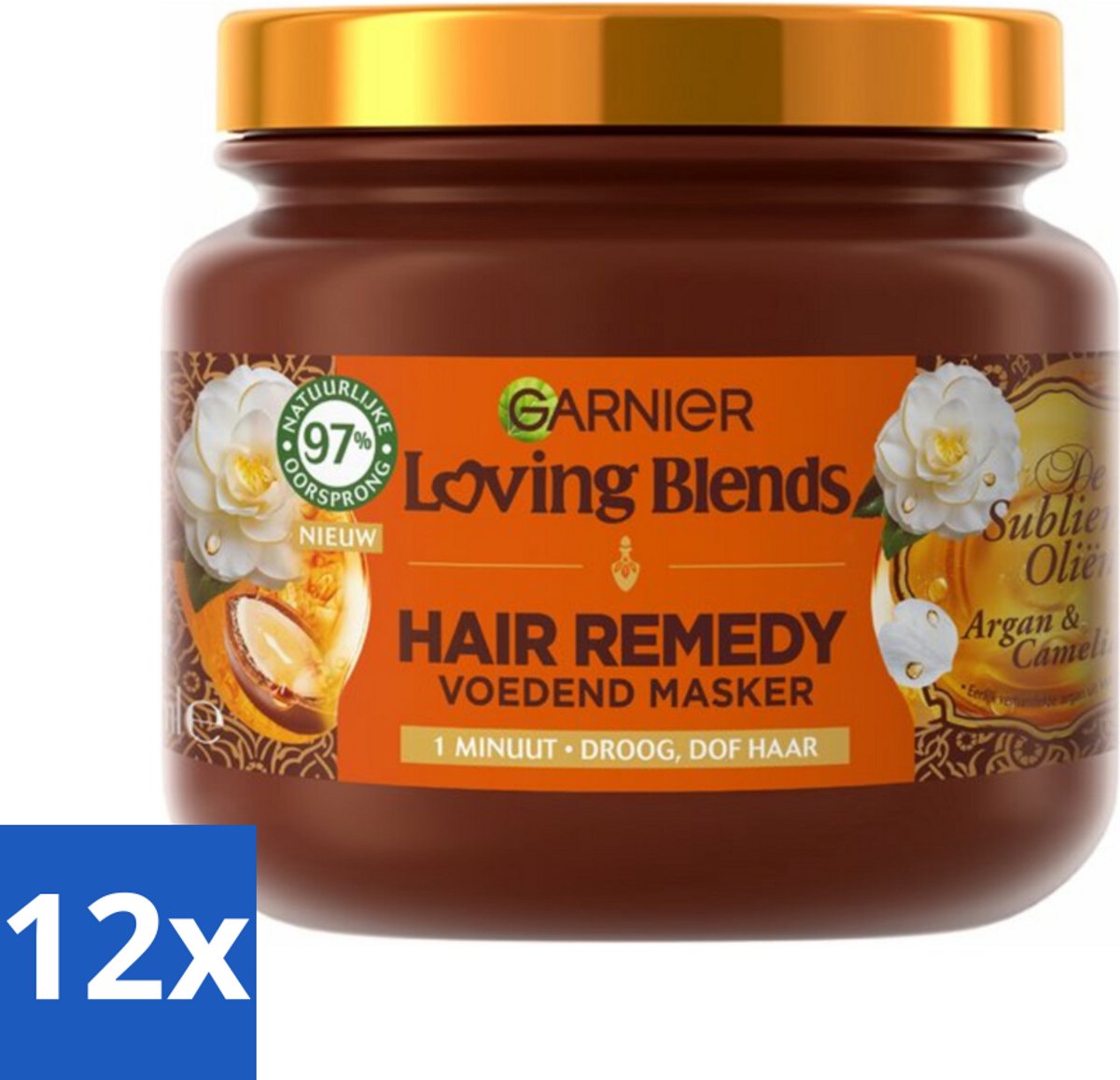 12 x Garnier - Loving Blends - Haarmasker - Argan & Cameliaolie - Droog & Dof Haar - 340 ml - Haar Masker - Argan Olie - Cameliaolie - Droog Haar - Dof Haar