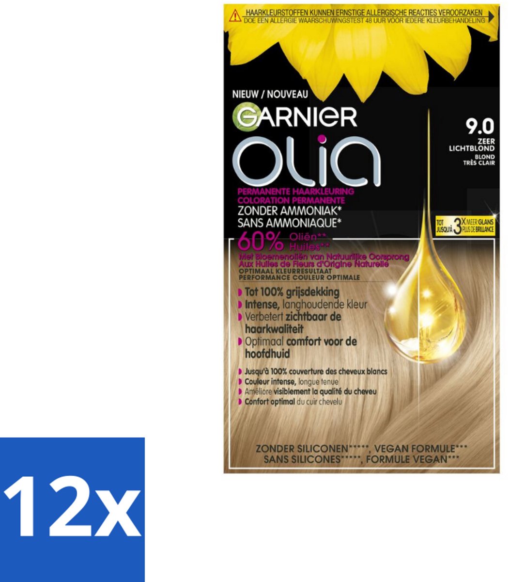 12 x Garnier - Olia 9 - Haarkleuring - Zeer Lichtblond - Zonder Ammoniak - Intense Langhoudende Kleur - Permanente Haarkleuring - Haarkleur - Olia - Garnier - Blond