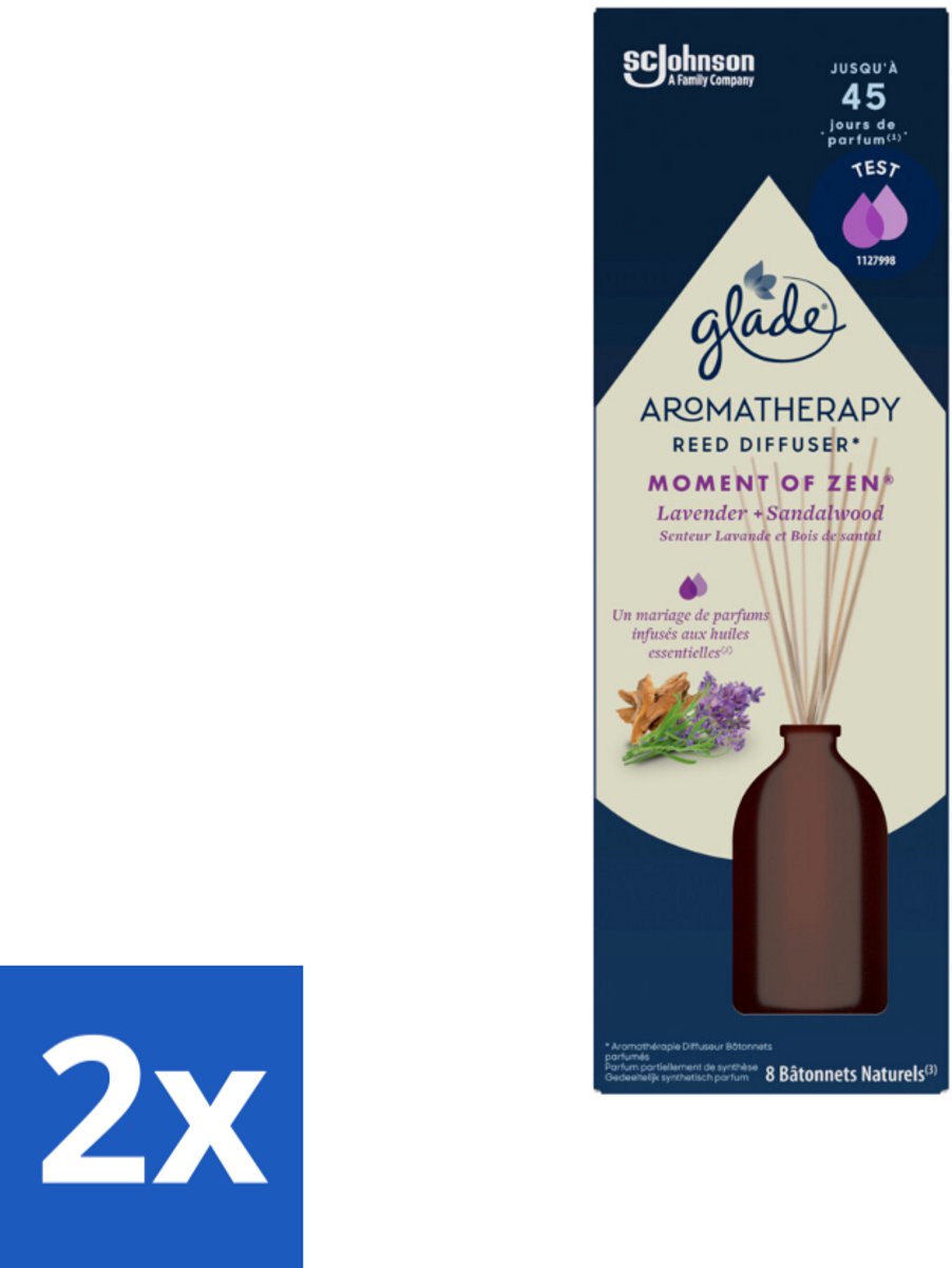 2 x Glade - Geurstokjes Moment van Zen - Aromatherapie Geurverspreiding - 80 ml - Geurstokjes - Aromatherapie - Lavendel - Sandelhout - Ontspannen