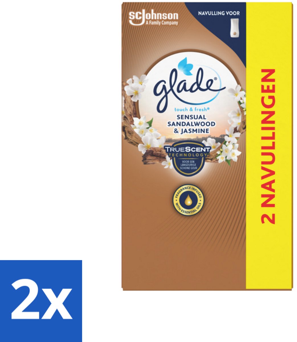 2 x Glade - Touch & Fresh Navulling - Sensual Sandelhout Jasmijn - 2 × 10 ml - Geur - Air Freshener - Sandelhout - Jasmijn - Glade