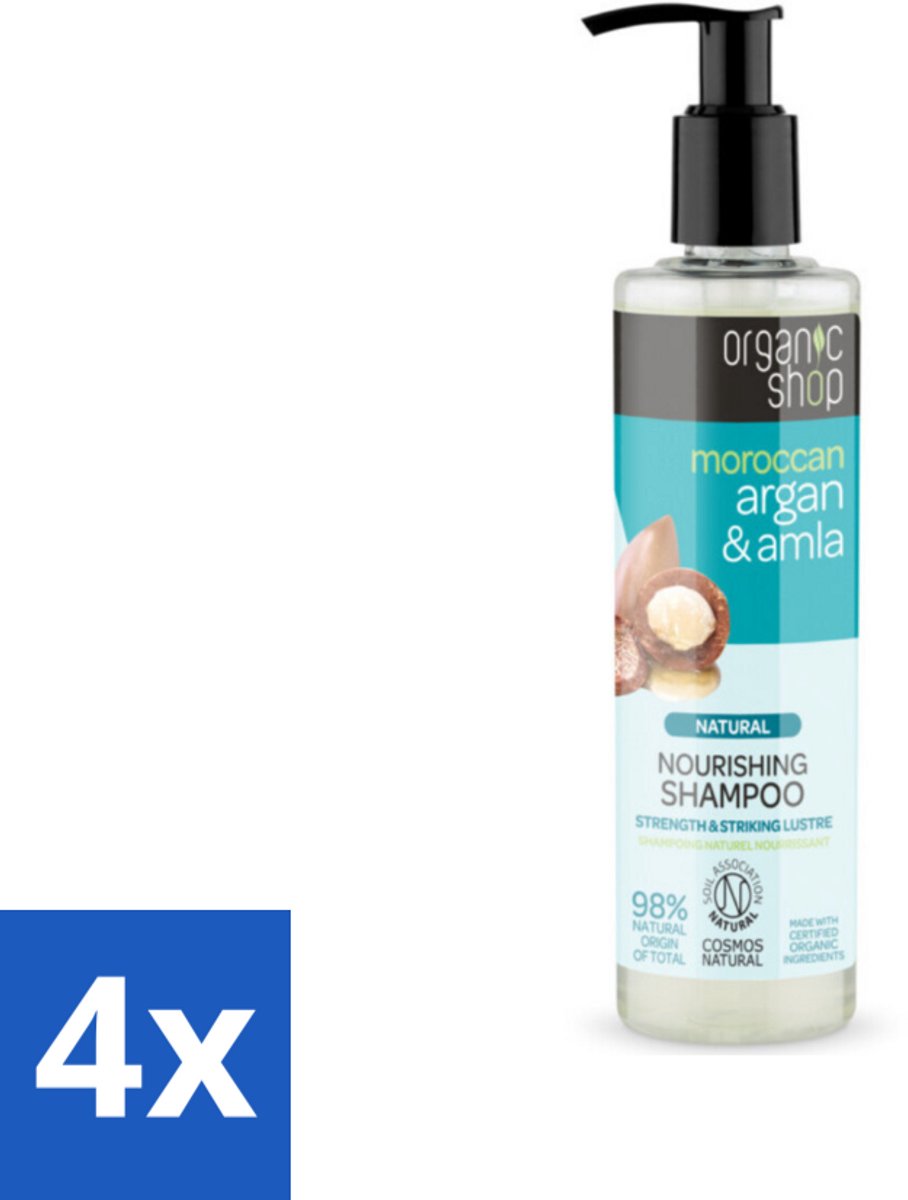 4 x Organic Shop - Natural Nourishing Shampoo - Argan Hair & Amla - Herstellend en Voedend - 280 ml - Organische Shampoo - Argan Olie Shampoo - Amla Shampoo - Haar Herstel Shampoo - Voedende Shampoo