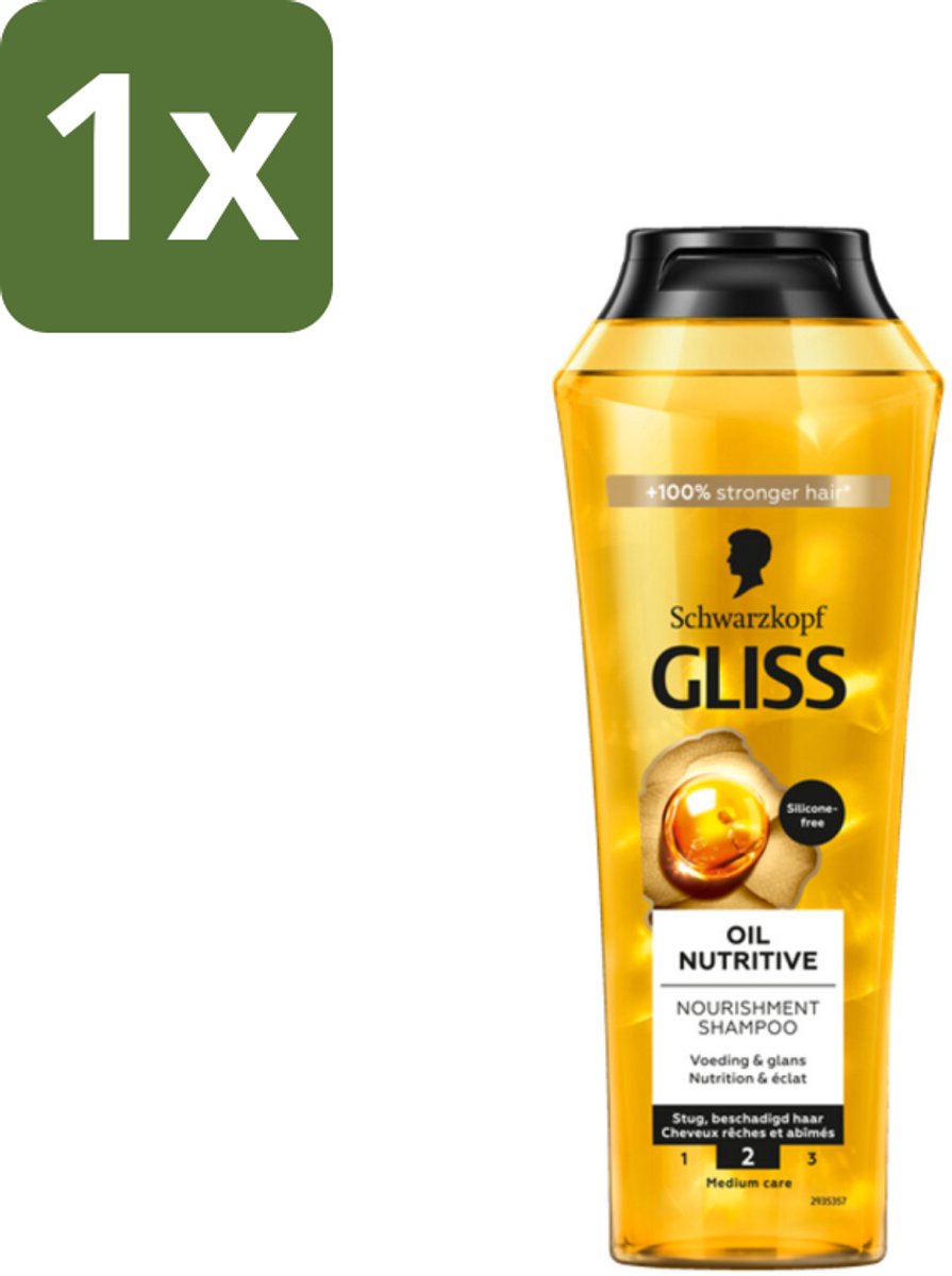 1 x Gliss - Shampoo - Oil Nutritive - Voor Voedend en Zijdezacht Haar - 250 ml - Voedend Haar Shampoo - Droog Haar Shampoo - Lang Haar Shampoo - Zijdezachte Haar - Gespleten Haarpunten