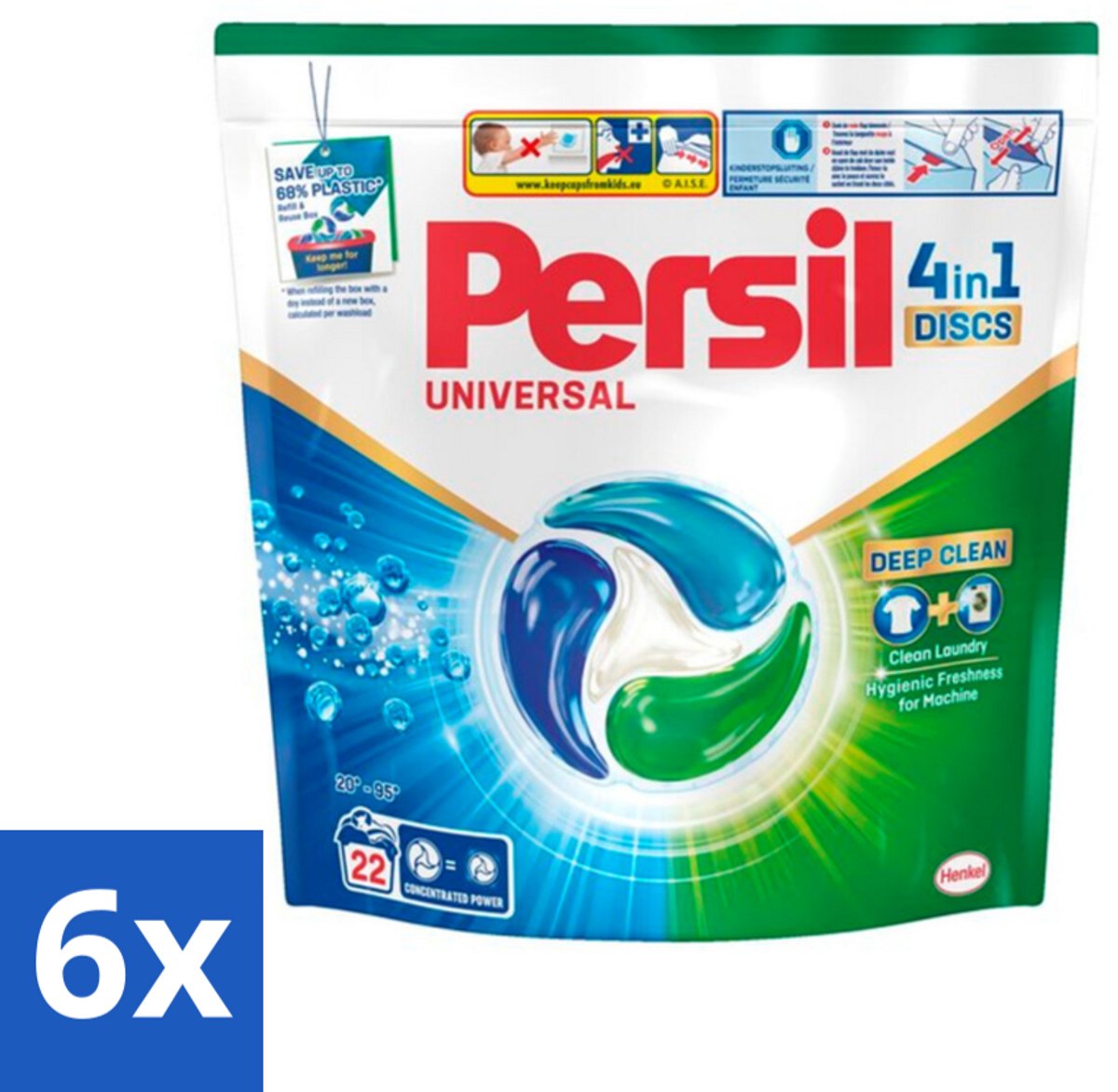 6 x Persil - Wasmiddel - Wasmiddelcapsules Discs Universal - Voor Witte Was - 22 wasbeurten - Wasmiddelen - Wascapsules - Witte Was - Vlekken Verwijderen - Wasmachine Schoon