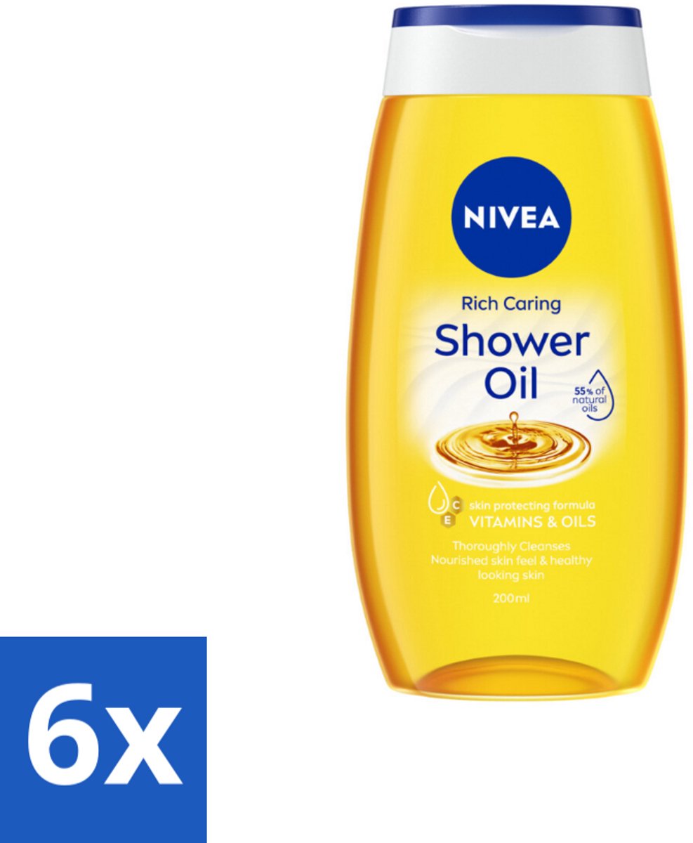 6 x NIVEA - Doucheolie - Natuurlijke Doucheolie - 200 ml - Doucheolie - NIVEA - Natuurlijke Oliën - Zachte Huid - Hydratatie