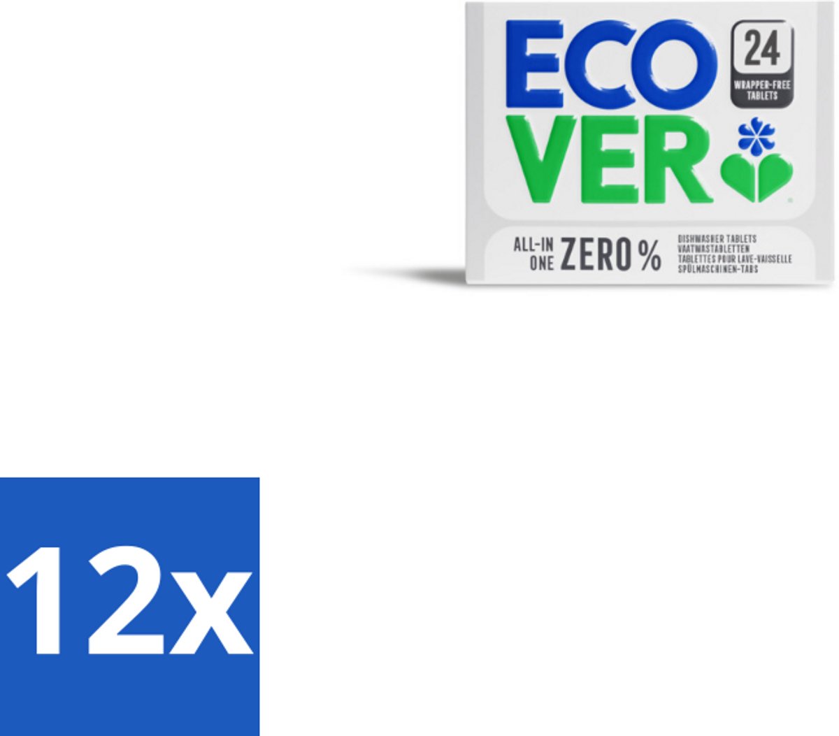 12 x Ecover - Vaatwastabletten All-in-One Zero% - 24 Tabs - Vaatwastabletten - Biologisch Afbreekbaar - Milieuvriendelijk - Vegan - Dierproefvrij