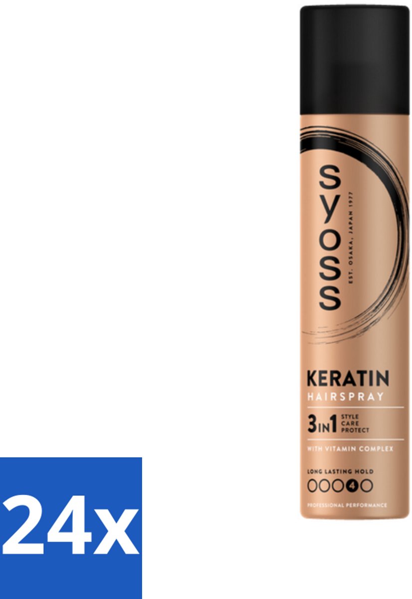 24 x Syoss - Keratin - Haarspray - Versterkt & Fixeert - 300 ml - Haarspray - Styling - Haarverzorging - Keratin - Glans