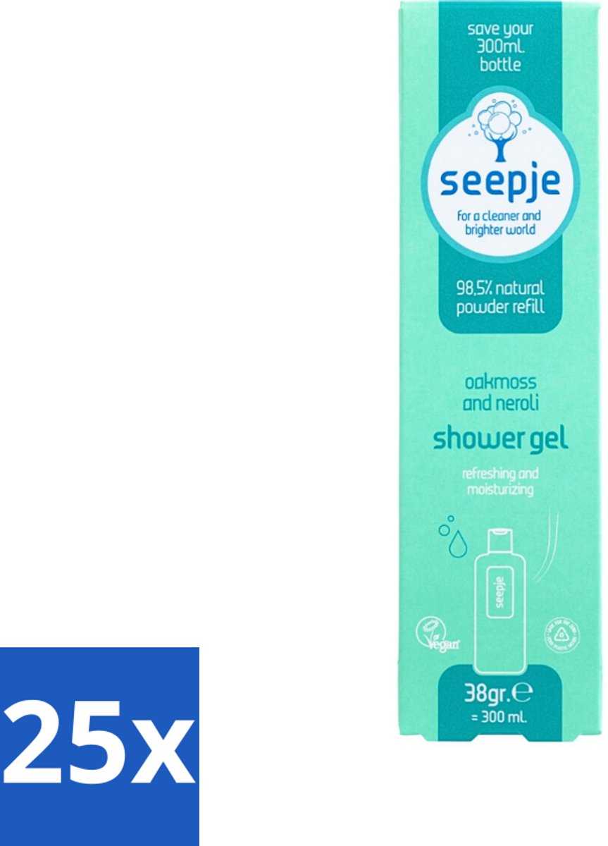 Seepje - Douchegel - Duurzaam & Handig - Eikenmos en Neroli - Navulling - 38 gr - Bulkverpakking - 25 stuks