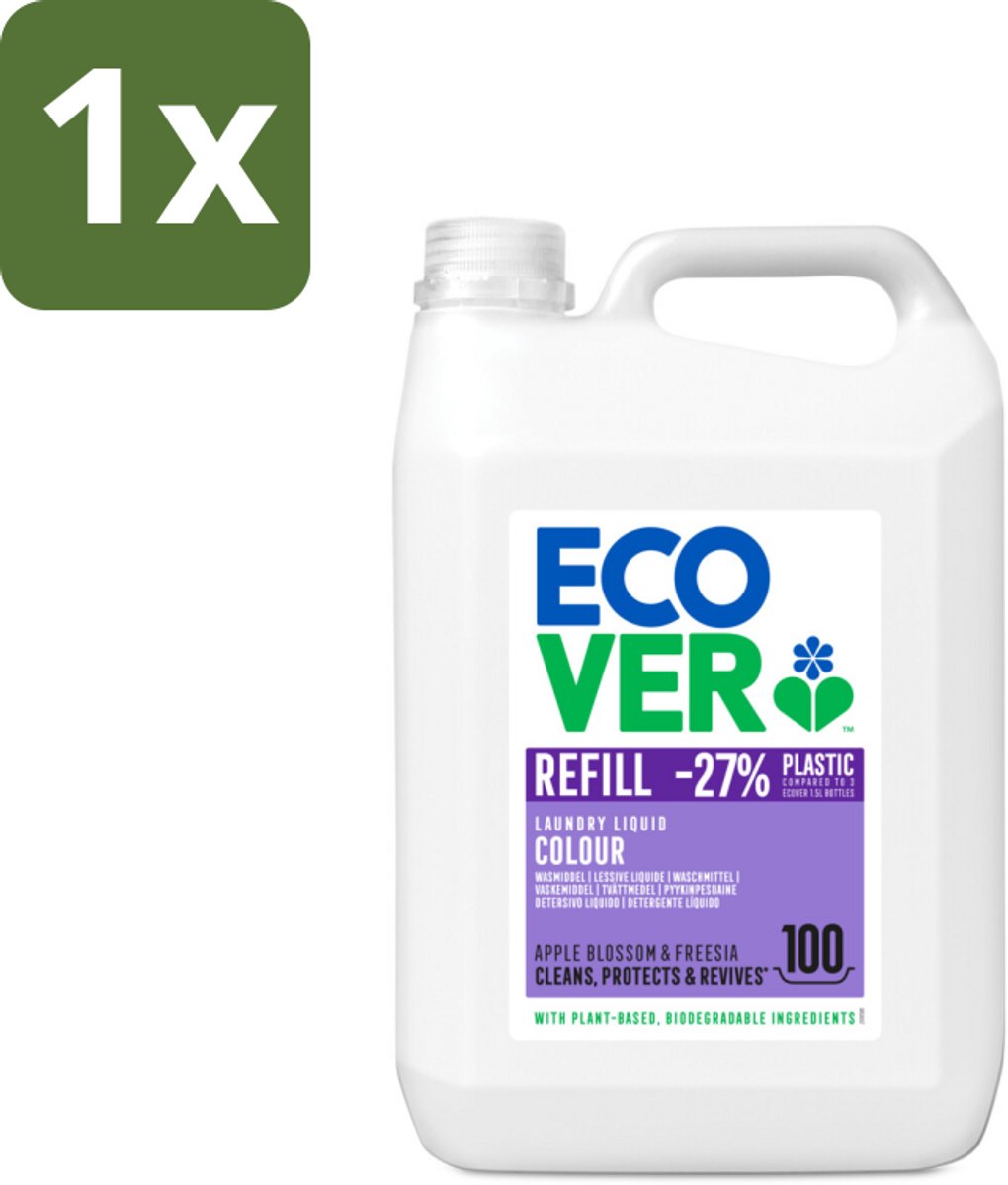 1 x Ecover - Vloeibaar wasmiddel - Color - Appelbloesem & Freesia - 5 liter - 100 wasbeurten - Ecover Vloeibaar Wasmiddel Color - Gekleurde Was - Vlekverwijdering - Kleurbeschermd - Plantaardig Wasmiddel