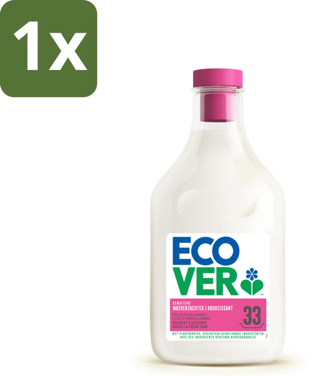 1 x Ecover - Wasverzachter - Appelbloesem & Amandel - 1 liter - Wasverzachter Appelbloesem Amandel - Natuurlijke Wasverzachter - Plantaardige Wasverzachter - Zachte Was - Geurige Was