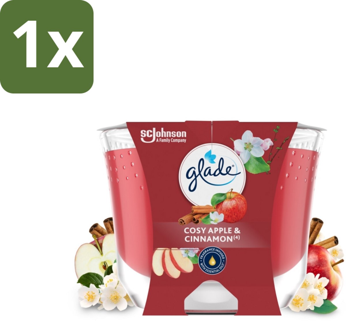 1 x Glade - Geurkaars Appel Kaneel - 100% Raapzaadwas - 204 g - Geurkaars - Appel Kaneel - Vegan Geurkaars - 100% Raapzaadwas - Geur