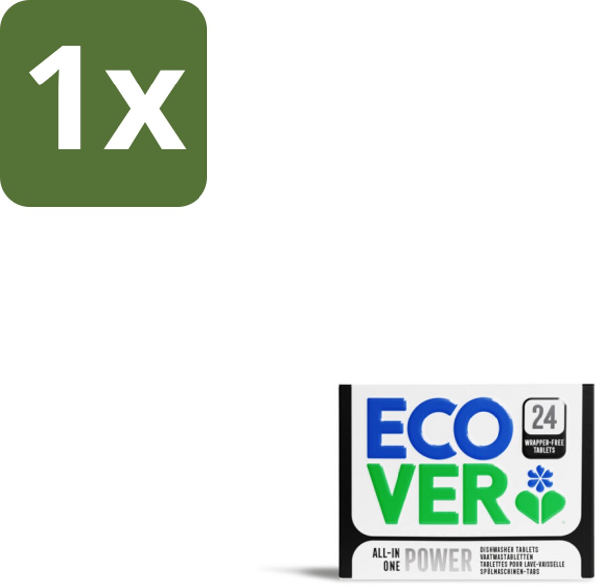 1 x Ecover - Vaatwastabletten All-in-One Power - 24 Tabs - Vaatwastabletten - Vaatwasmiddel - Krachtige Reiniging - Vet Verwijderen - Glansspoelmiddel