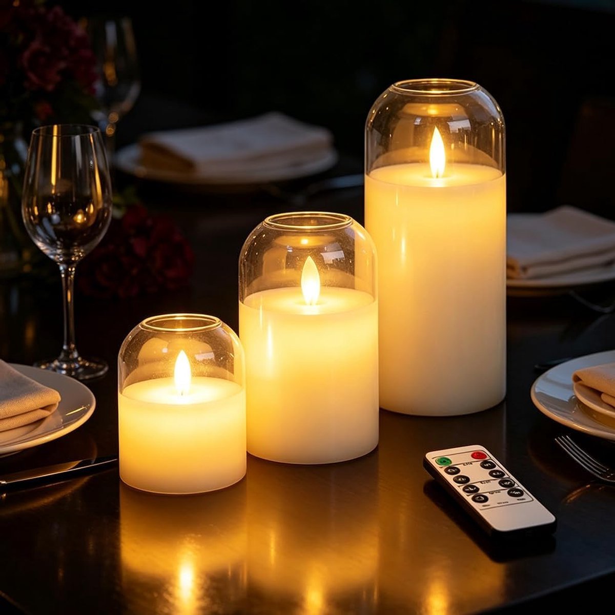 Led-kaarsen set 3 stuks - vlamloos in glas - flikkerende 3D-lont - sfeervolle verlichting - ShopVlot