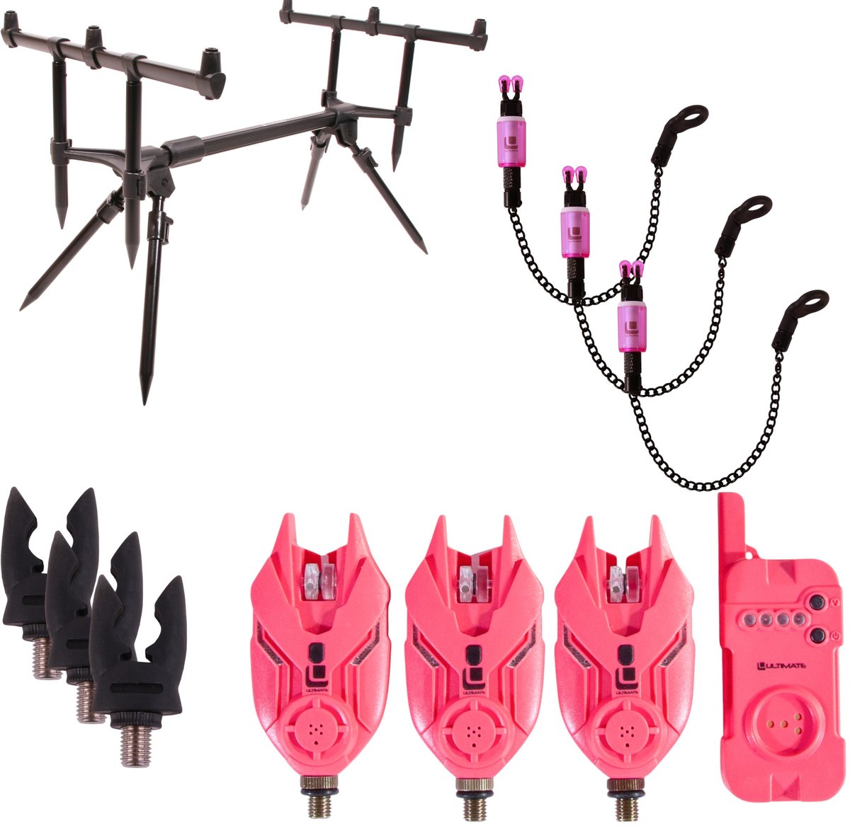 Ultimate E-Tension Pink Bite Alarm/Rodpod Set - Karper Set