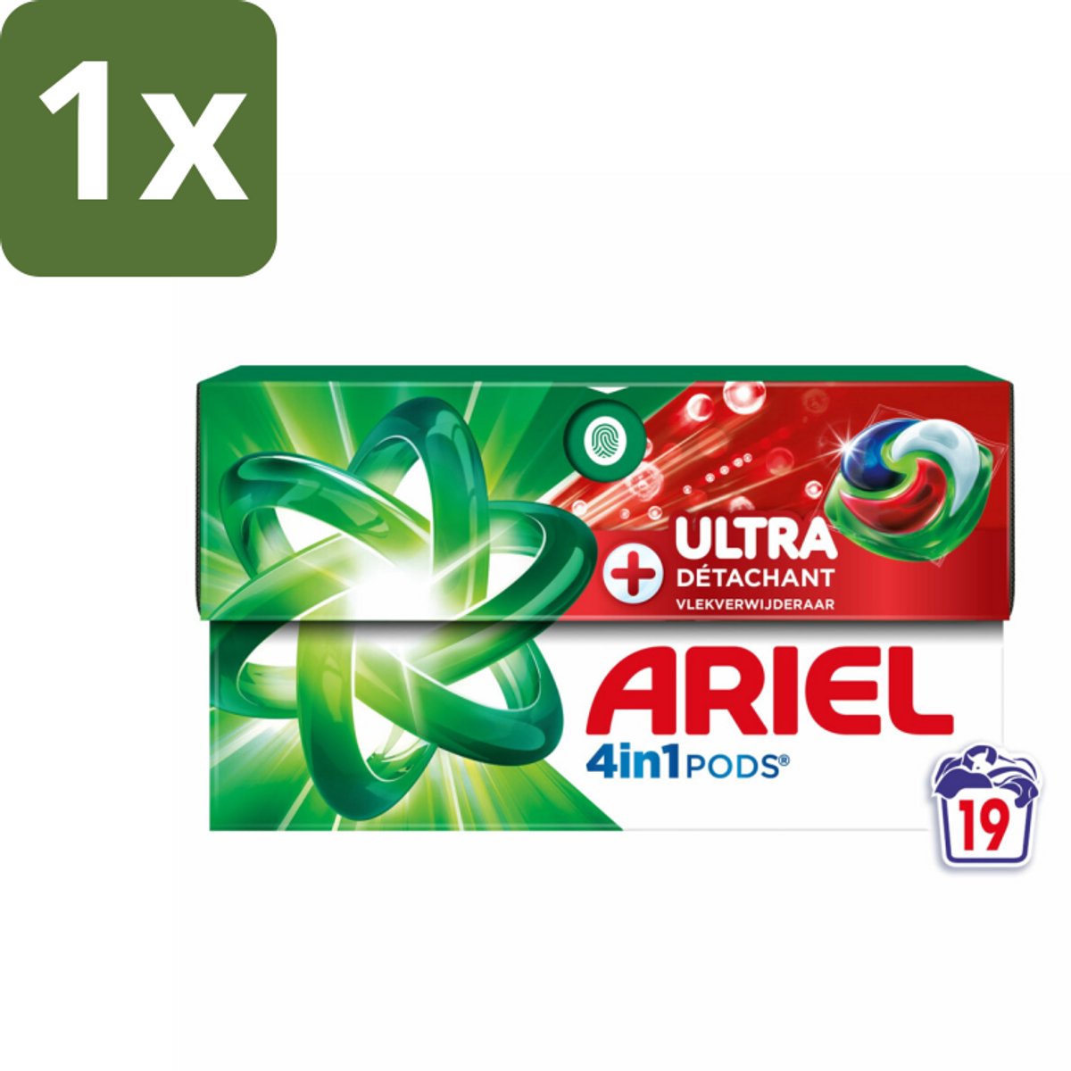 1 x Ariel - 4in1 Wasmiddel Pods - Ultra Vlekverwijderaar - 19 Pods - Vlekverwijderaar - Wasmiddel Pods - 4 In 1 Wasmiddel - Oude Vlekken Verwijderen - Koud Water Wasmiddel