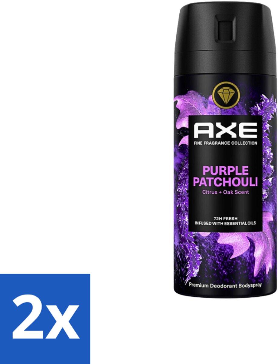2 x AXE - Deodorant Spray - Purple Patchouli - Verfrissend - Kruidige Geur - 150 ml - AXE Deodorant - Deodorant Spray - Geur - Patchouli - Citrus