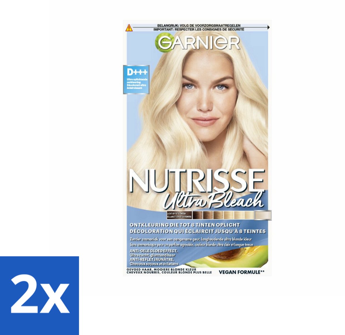 2 x Garnier - Nutrisse Ultra BLonde D+++ - Ontkleuring - Ultra Puur Blond - Super Oplichtend - Permanente Kleur - Ultra Blonde - Haar Ontkleuring - Blonde Haar - Haarverf - Ultra Licht Blond