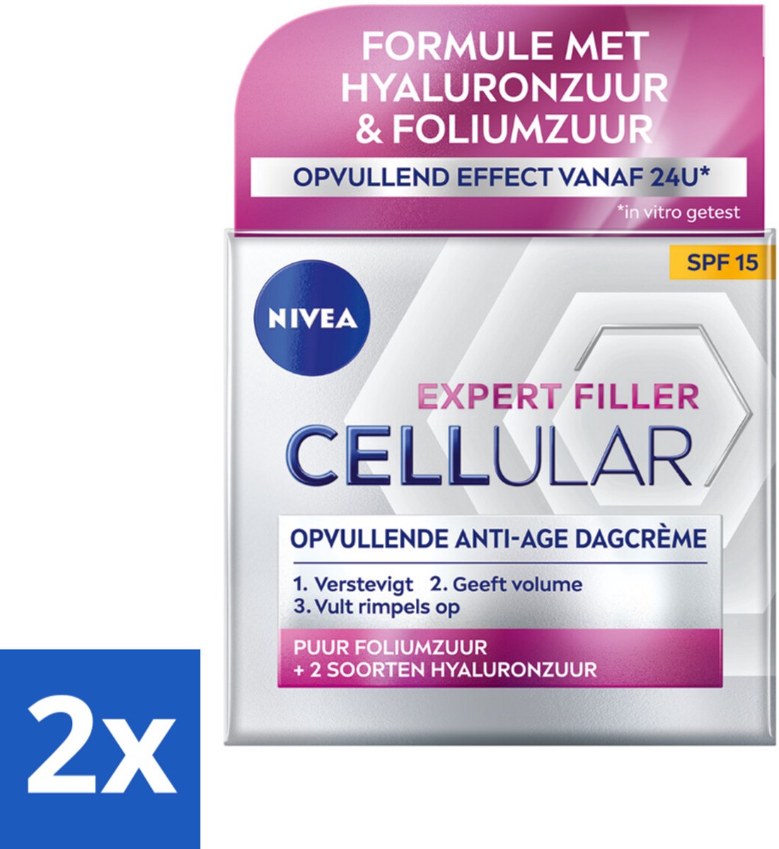 2 x NIVEA - CELLular Expert Filler Dagcrème - Anti-Veroudering Gezichtscrème - SPF 15 - Met Hyaluronzuur, Creatine & Foliumzuur - 50 ml - Anti-age Crème - Dagcrème - Hyaluronzuur - Foliumzuur - Rimpelcrème