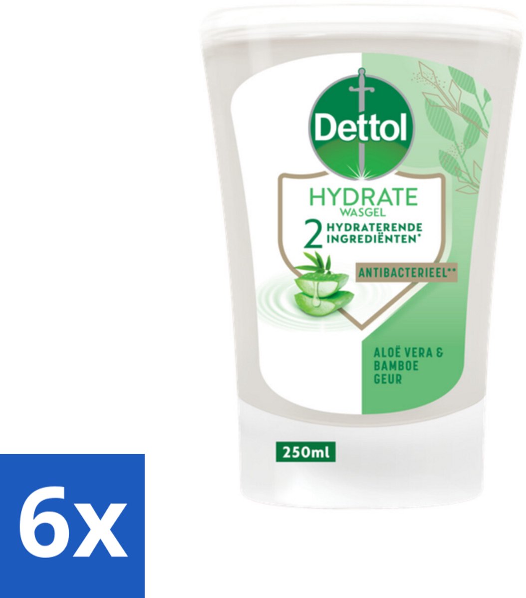 6 x Dettol - Wasgel Navulling - Hydrate - Aloë Vera & Bamboe - 250 ml - Handzeep Navulling - Antibacteriële Zeep - Aloë Vera Zeep - Bamboe Zeep - Hydraterende Zeep