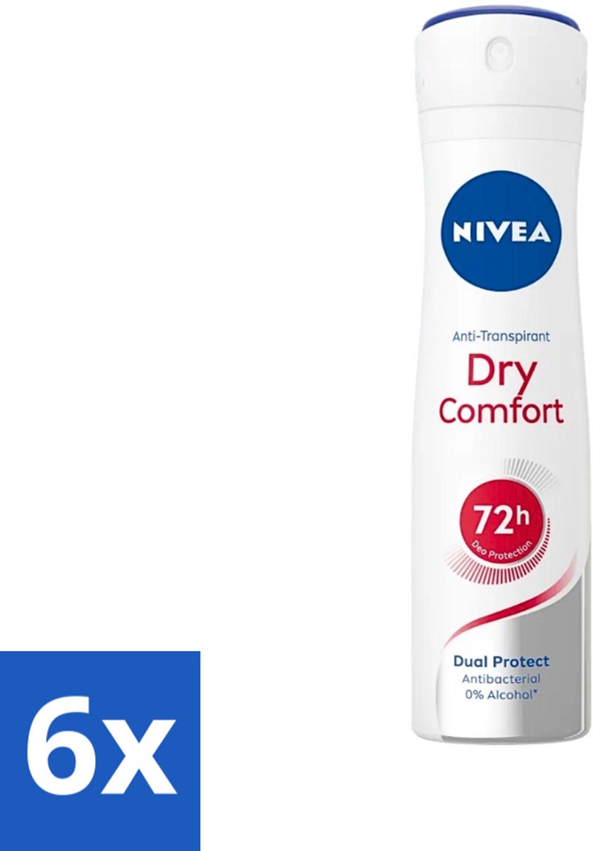 6 x NIVEA - Deodorant Spray - Droog Comfort - Antibacterieel - 150 ml - NIVEA Deodorant - Antitranspirant - Droog Comfort - 72 Uur Bescherming - Geurneutraliserend