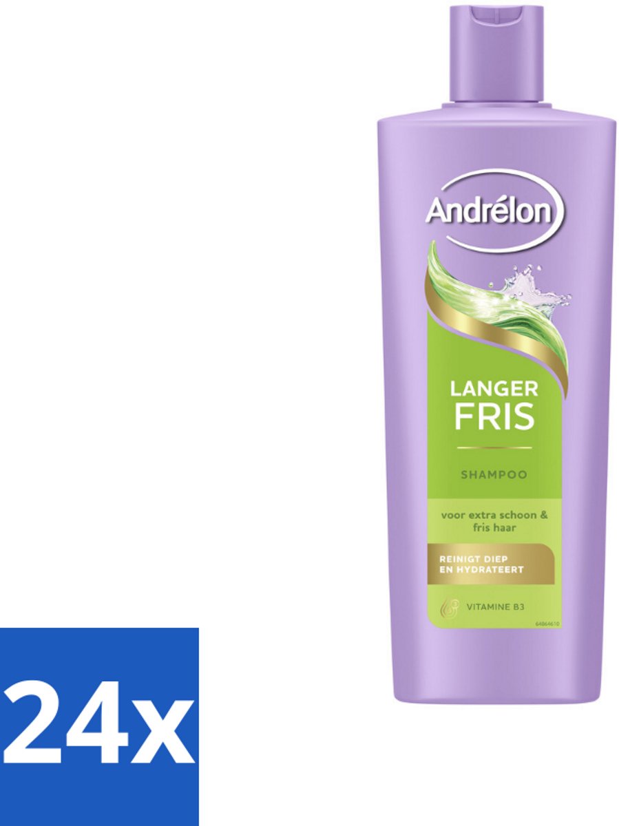 24 x Andrélon – Shampoo – Langer Fris – 400 ml - Luchtig Haar - Fris Haar - Vet Haar - Diepe Reiniging - Vitamine B3