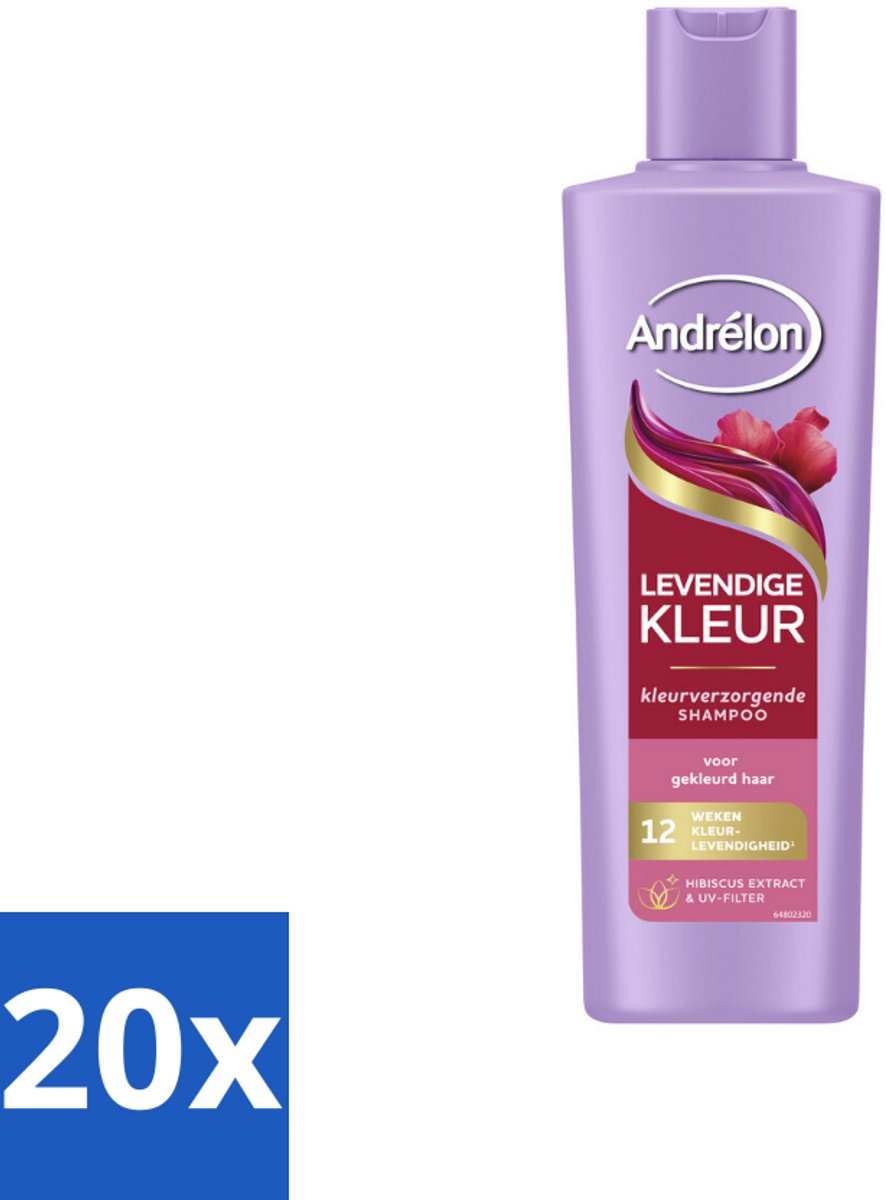 20 x Andrélon – Shampoo – Levendige Kleur – 250 ml - Kleurbehoud Haar - Levendige Kleur Shampoo - Hibiscus Extract Shampoo - UV-filter Shampoo - Gekleurd Haar Verzorging