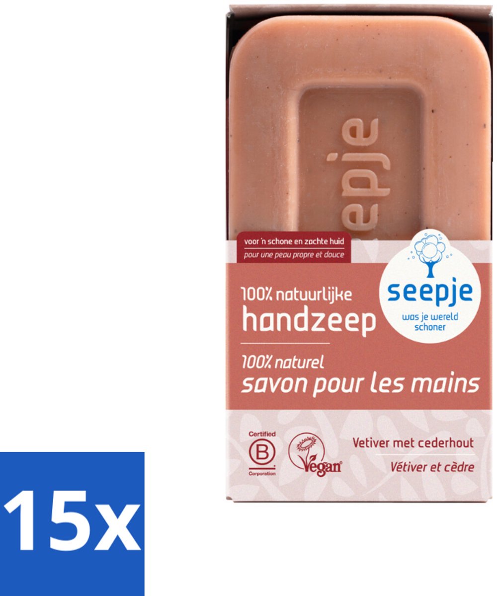 15 x Seepje - Handzeep - Duurzaam & Milieuvriendelijk - Vetiver met Cederhout - 120 gr - Handzeep Vetiver Cederhout - Natuurlijke Handzeep - Duurzame Handzeep - Milieuvriendelijke Handzeep - Handzeep Met Vetiver