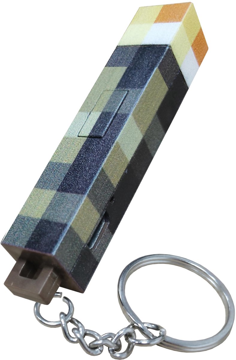 Sleutelhanger fakkel pixel 6,5 cm - met verlichting - speelmodel voor spelliefhebbers - ShopVlot