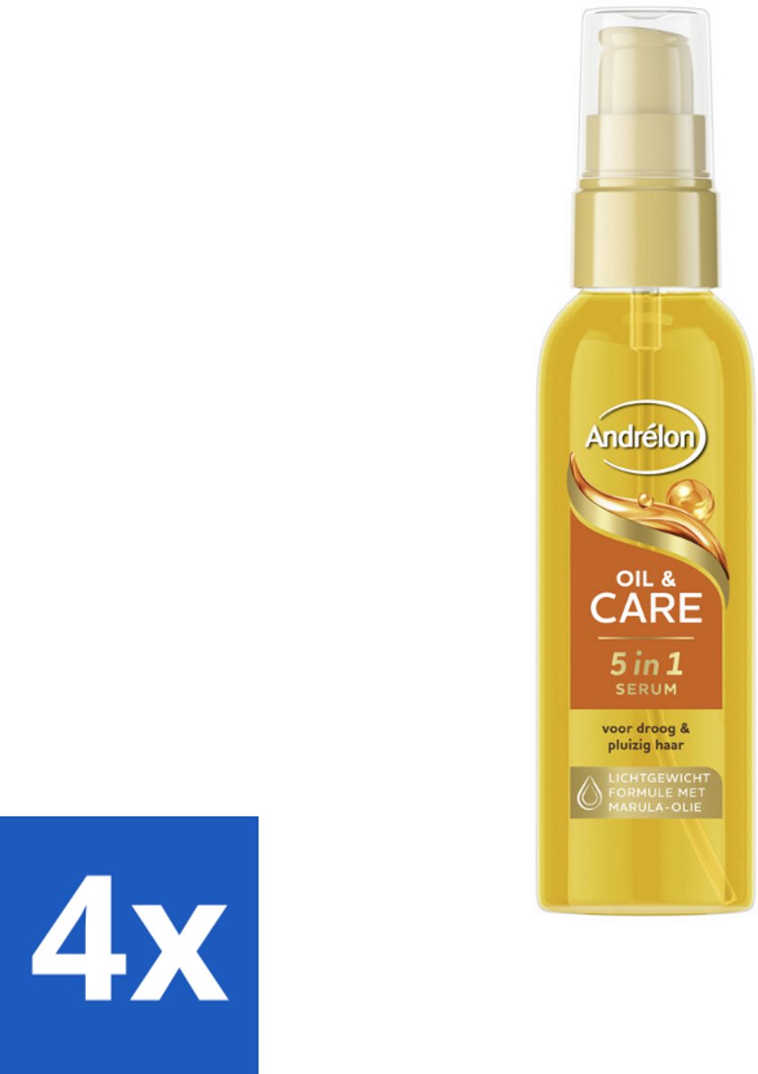 4 x Andrélon – Haarserum – Oil & Care – 75 ml - Haarserum - Pluisvrij Haar - Glanzend Haar - Haar Verzorging - Marula-olie