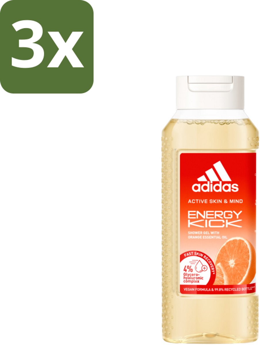 3 x Adidas – Douchegel – Active Skin & Mind Energy Kick – 250 ml - Douchegel - Energie - Sport - Activiteit - Fris