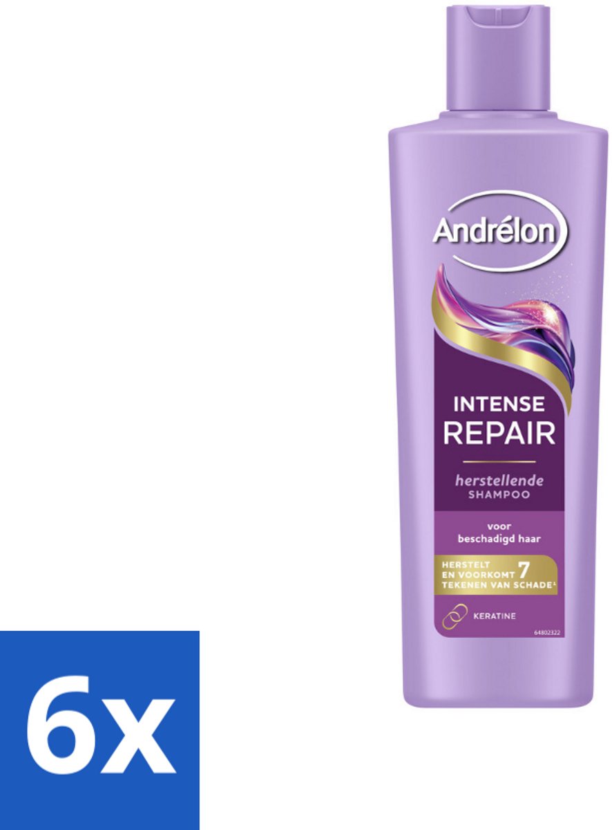 6 x Andrélon – Shampoo – Intense Repair – 250 ml - Haar Herstellen - Beschadigd Haar - Keratine Shampoo - Haar Beschermen - Haar Herstel
