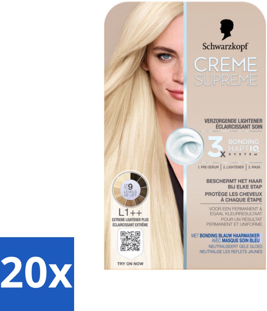 20 x Schwarzkopf - Haarkleuring - Creme Supreme L1++ - Extreme Lightener Plus - 245g - Haarkleuring - Permanent - Crème - Lichte Haar - Blond