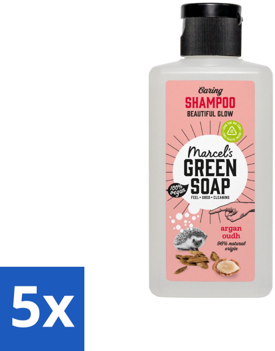 5 x Marcel's Green Soap - Shampoo - Caring Argan & Oudh - Milde verzorging - 100 ml - Shampoo Argan & Oudh - Milde Verzorging Haar - Hydraterende Shampoo - Vegan Shampoo - Biologisch Afbreekbaar Shampoo