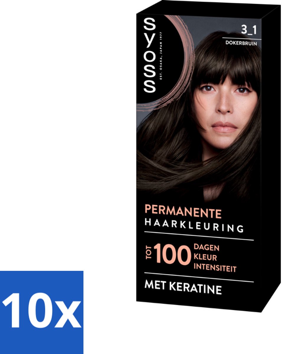 10 x SYOSS - Permanent Coloration 3-1 - Haarverf - Permanente Haarkleuring - Donkerbruin - Grijsdekking - Haarkleur - Permanent Coloration - Grijsdekking - Keratine-formule - Haarverf
