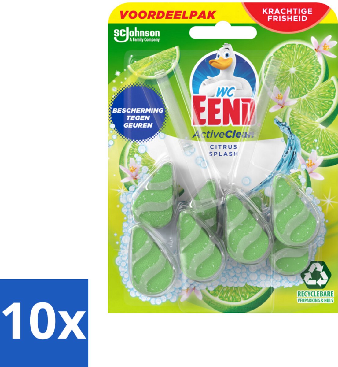 10 x WC Eend - Active Clean Citrus - Toiletblok Duopack - Krachtige Citrusgeur - 2 Toiletblokken - Toiletblok - Reiniging Toilet - Citrusgeur Toilet - Schuim Toilet - Hygiëne Toilet