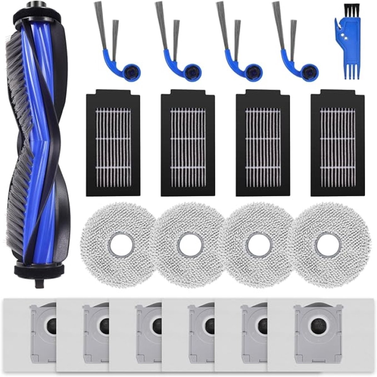 Accessoireset voor Ecovacs Deebot T50 Pro Omni Gen3, T50 Omni Gen3, T30C Omni en T30C Omni Gen2 robotstofzuiger - 1 hoofdborstel, 4 reinigingsdoekjes, 4 zijborstels, 4 HEPA-filters, 6 stofzakken en reinigingsgereedschap