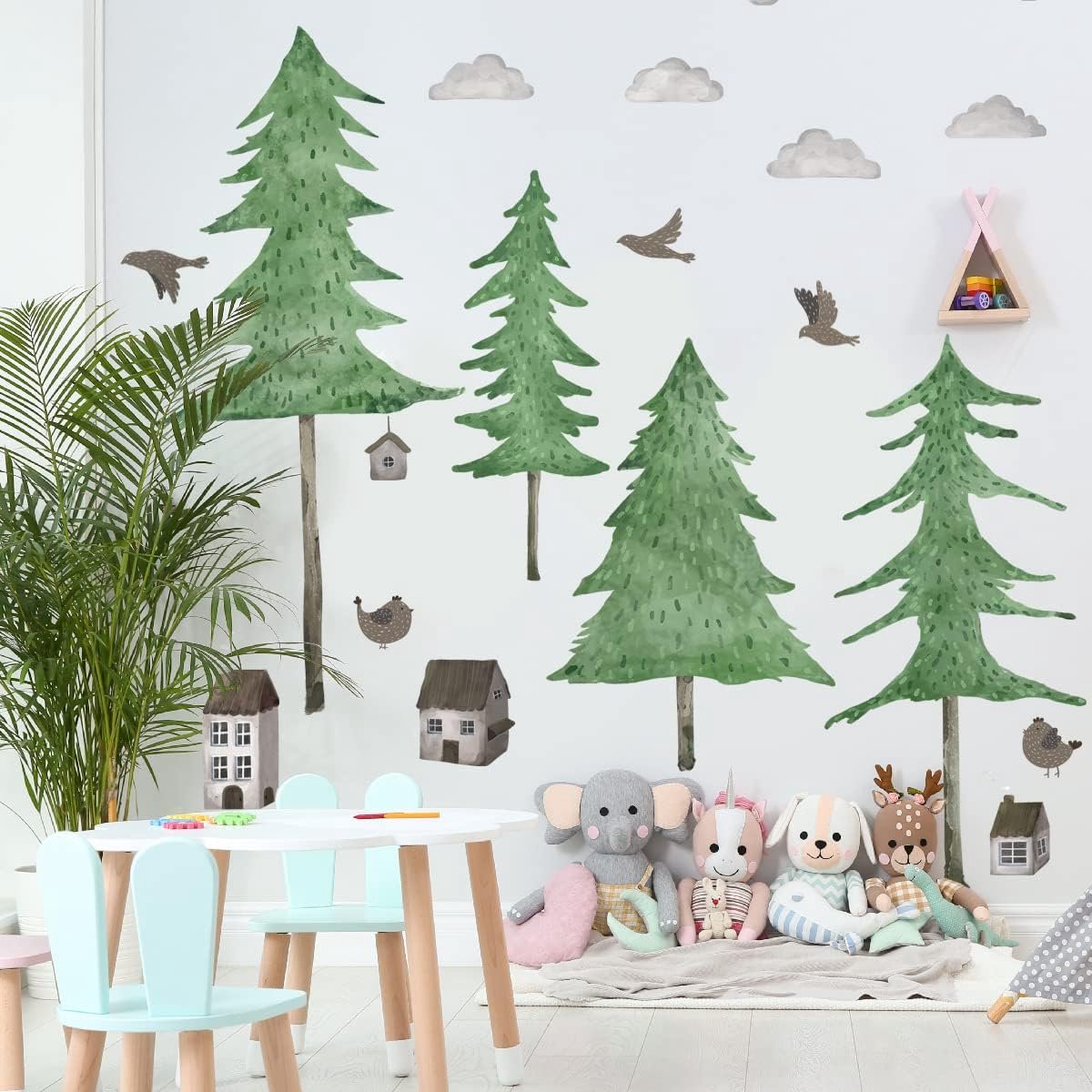 Wandsticker - Watercolor Wandsticker Bos in Groen (120 x 90 cm) - Jungle Boom Grote Kinderkamer - Natuurlijke Sfeer - ShopVlot