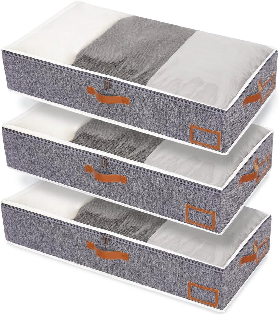 Opbergtas onder bed 3-delig - Grijs - Vouwbaar - Transparante venster voor eenvoudig overzicht - ShopVlot