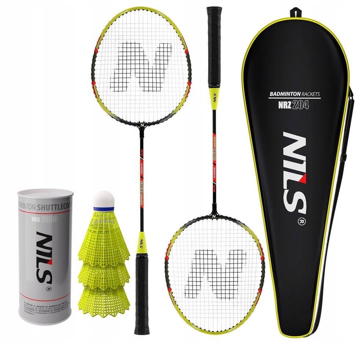 Badmintonset: 2 rackets, 3 shuttles & tas - recreatief spelen