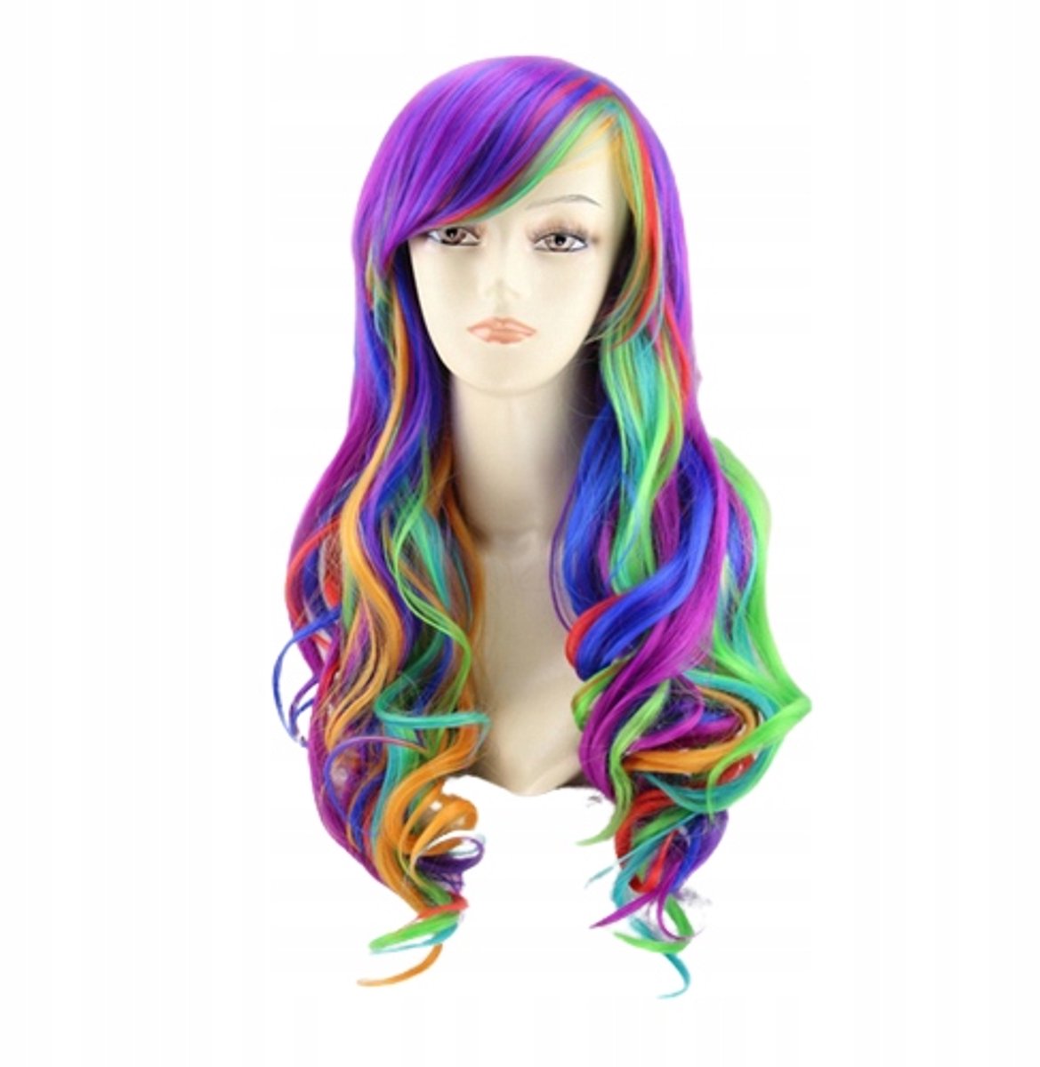 Damespruik met Kleurrijk Lang Haar en Pony - Cosplay & Feest