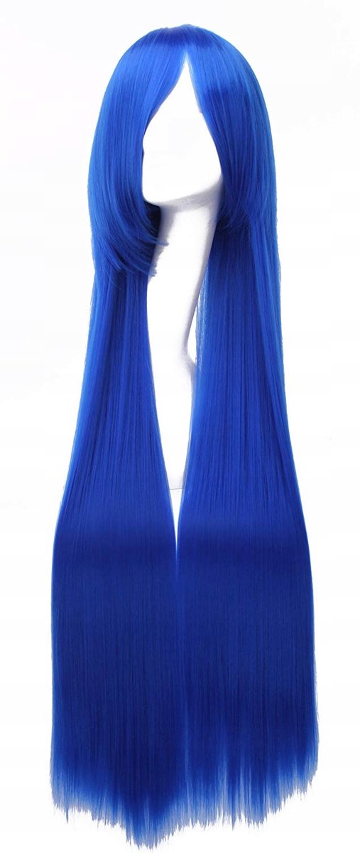 Lange Blauwe Anime Cosplaypruik - 100cm synthetisch haar