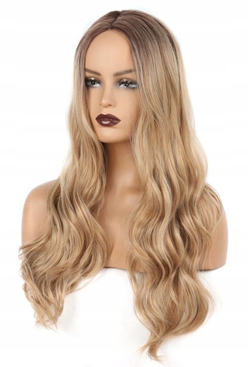 Blond Ombre Lokken Pruik met Gratis Pruikmuts