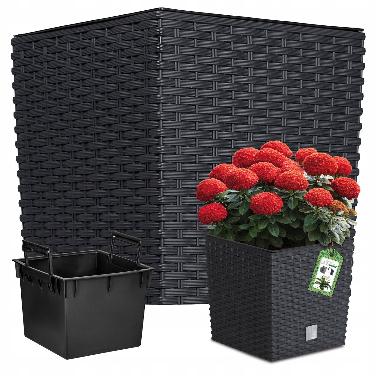 Antraciet Rattan Plantenbak 39x39cm met Inzetstuk - Duurzaam & Stijlvol