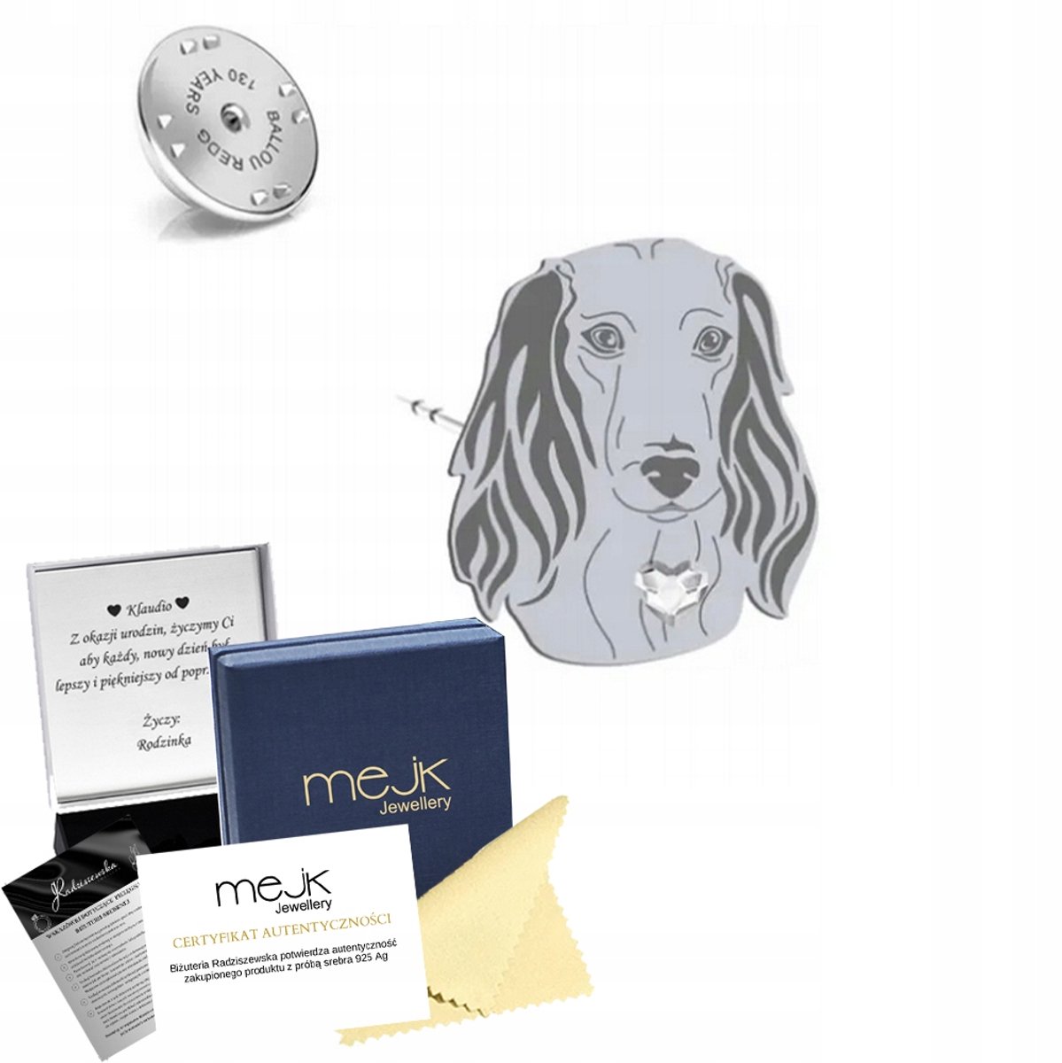 Zilveren Broche Dachshund Langhaar 925 Sieraden met Kristal