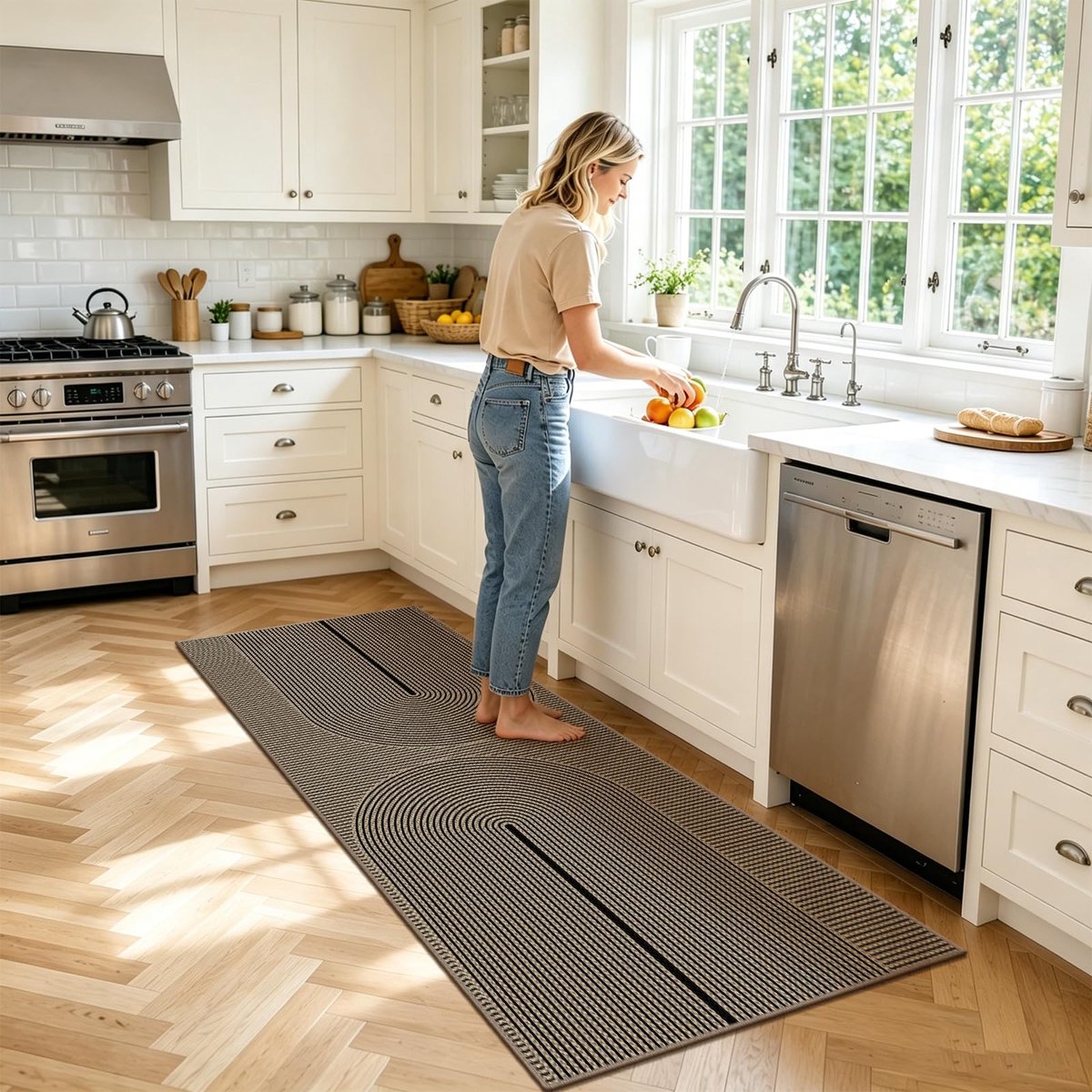 VSIWB Tapijtloper, voor in de gang, 80 x 200 cm, jute-look, keukentapijt, wasbaar, antislip keukenlopertje, zwart - ShopVlot